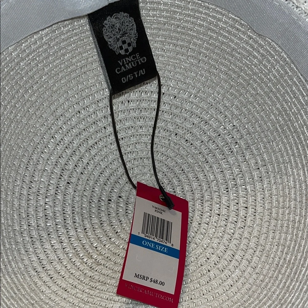 Vince Camuto White Wide Brim Hat with Pink Band